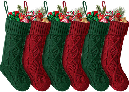 6Pcs Christmas Stockings Large Knitted Xmas Stockings 18 Inches Fireplace Hanging Stockings for Family Holiday Christmas Decoration