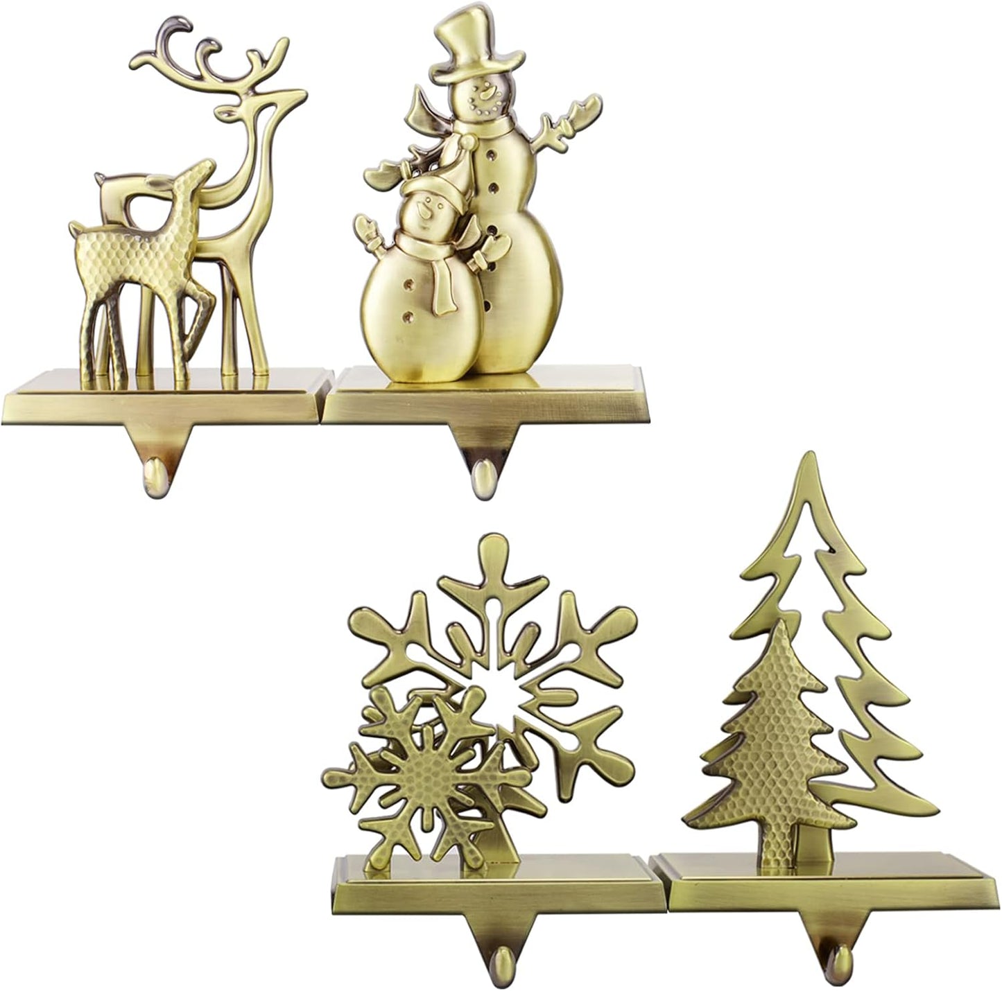 Set of 4 Christmas Stocking Holders for Mantle-Christmas Stocking Hangers for Mantel Xmas Stocking Hooks for Fireplace,Metal Mantle Hooks Shelf Hanger Mantelpiece Decoration (4 Pack Bronze)