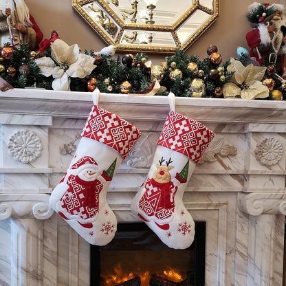 Classic Christmas Stockings Set of 2 Santa, Snowman Xmas Character 17 Inch (Style 4)