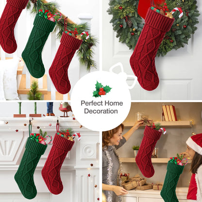 6Pcs Christmas Stockings Large Knitted Xmas Stockings 18 Inches Fireplace Hanging Stockings for Family Holiday Christmas Decoration