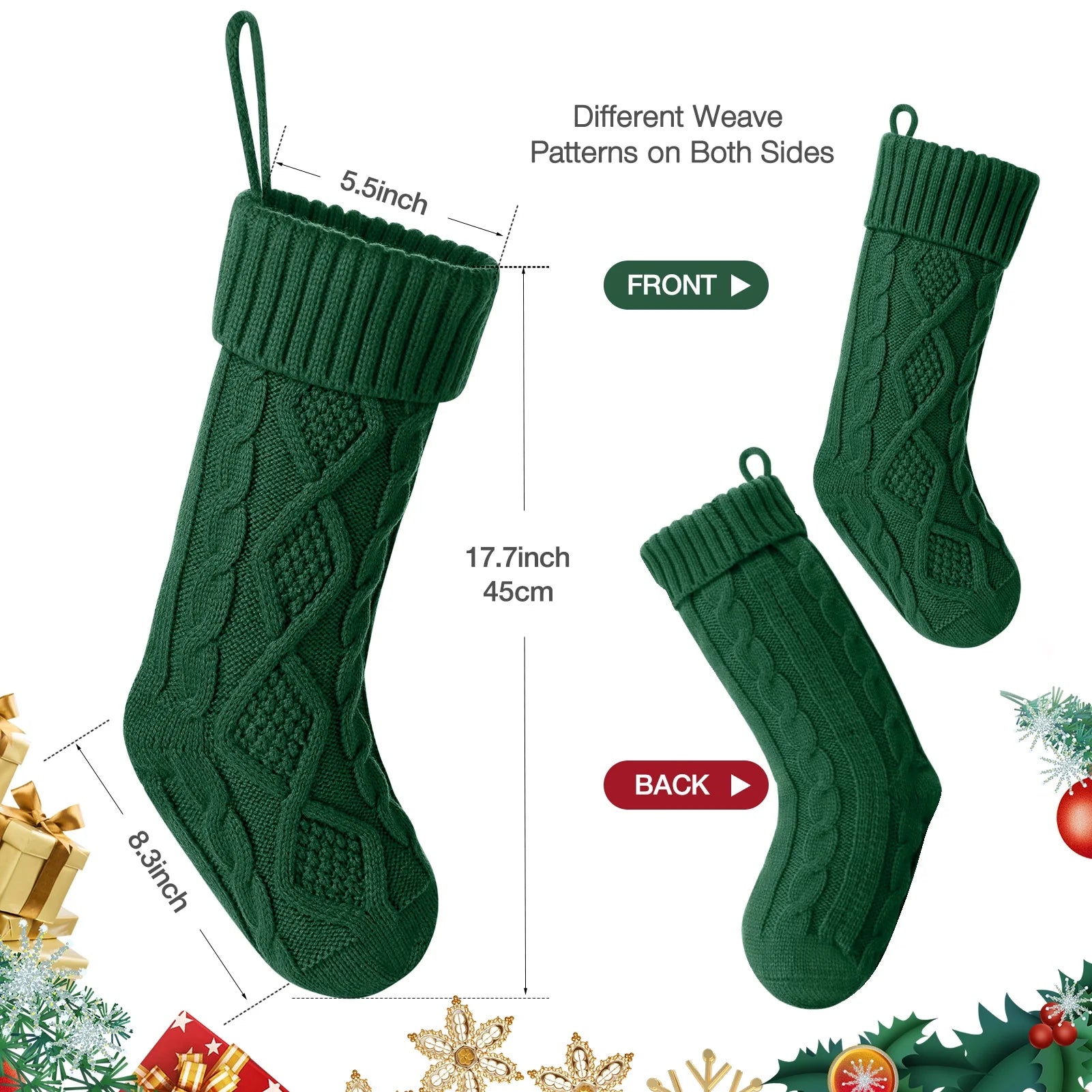 6Pcs Christmas Stockings Large Knitted Xmas Stockings 18 Inches Fireplace Hanging Stockings for Family Holiday Christmas Decoration